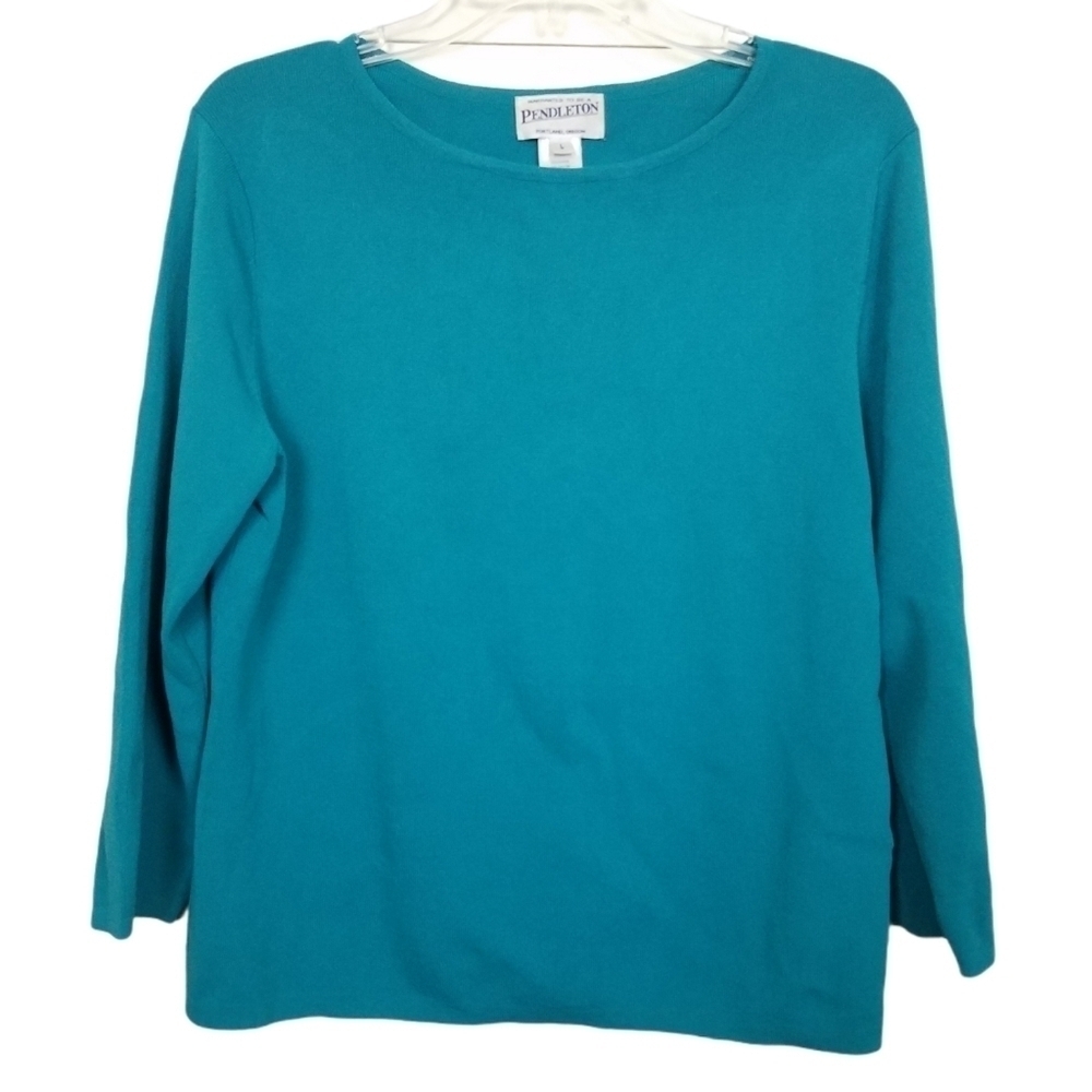 Pendleton Teal Long Sleeve Rayon Blouse Large